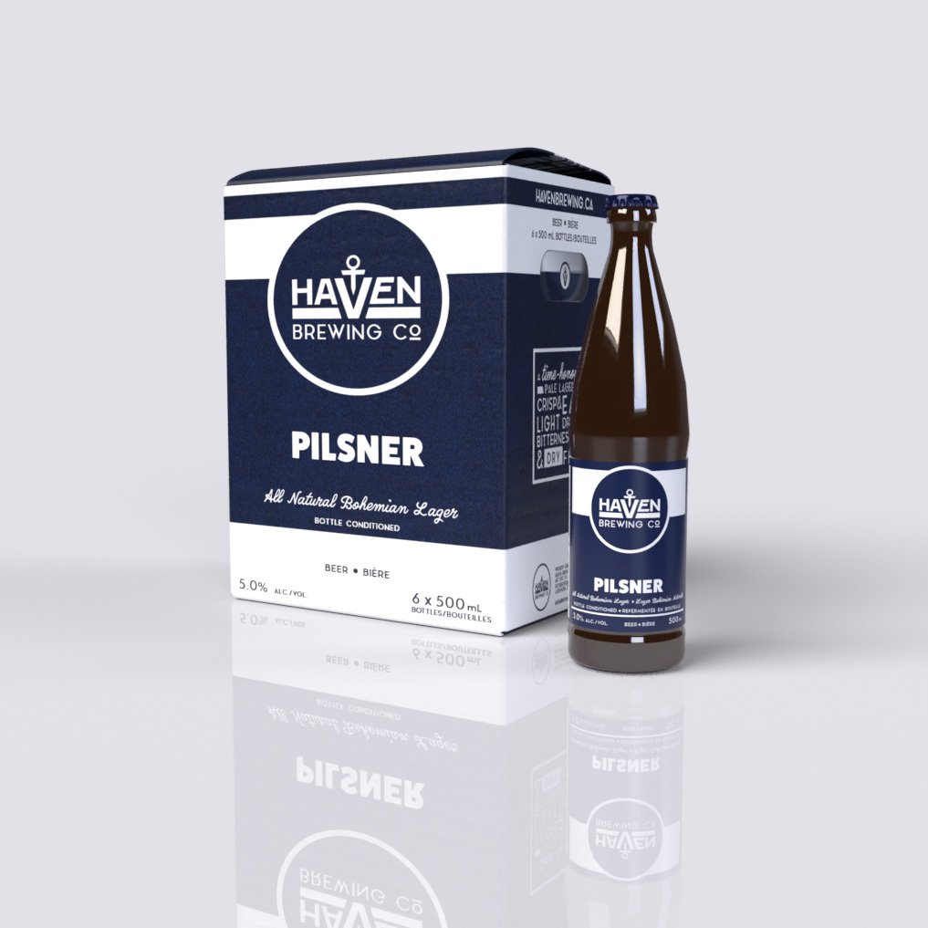 Haven Brewing company Pilsner box/bottle mockup